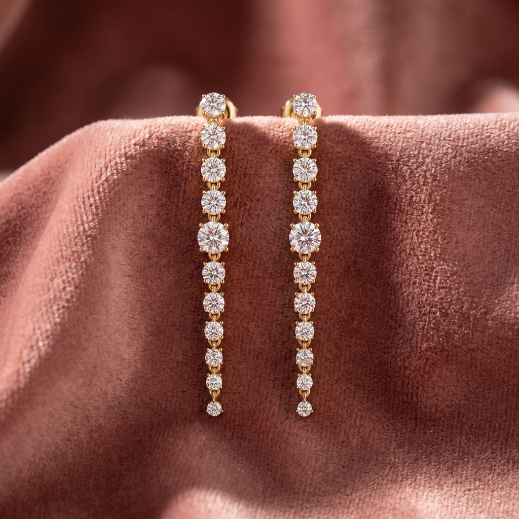 18K Round Diamond Drop Earrings — AI cloth, in-house