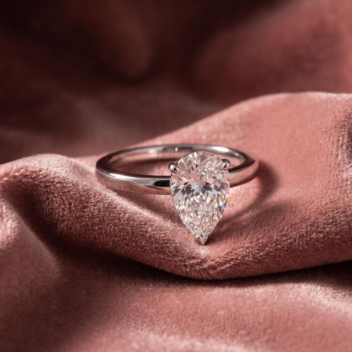 18K Solitaire Pear Diamond Engagement Ring — AI cloth, in-house