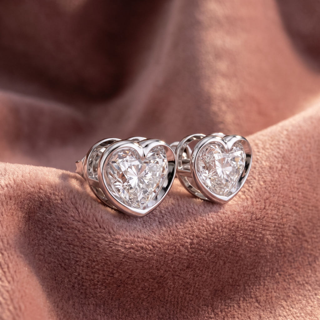 18K Solitaire Heart Diamond Stud Earrings — AI cloth, in-house