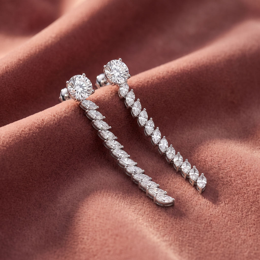 18K Round Diamond Drop Earrings — AI cloth, in-house