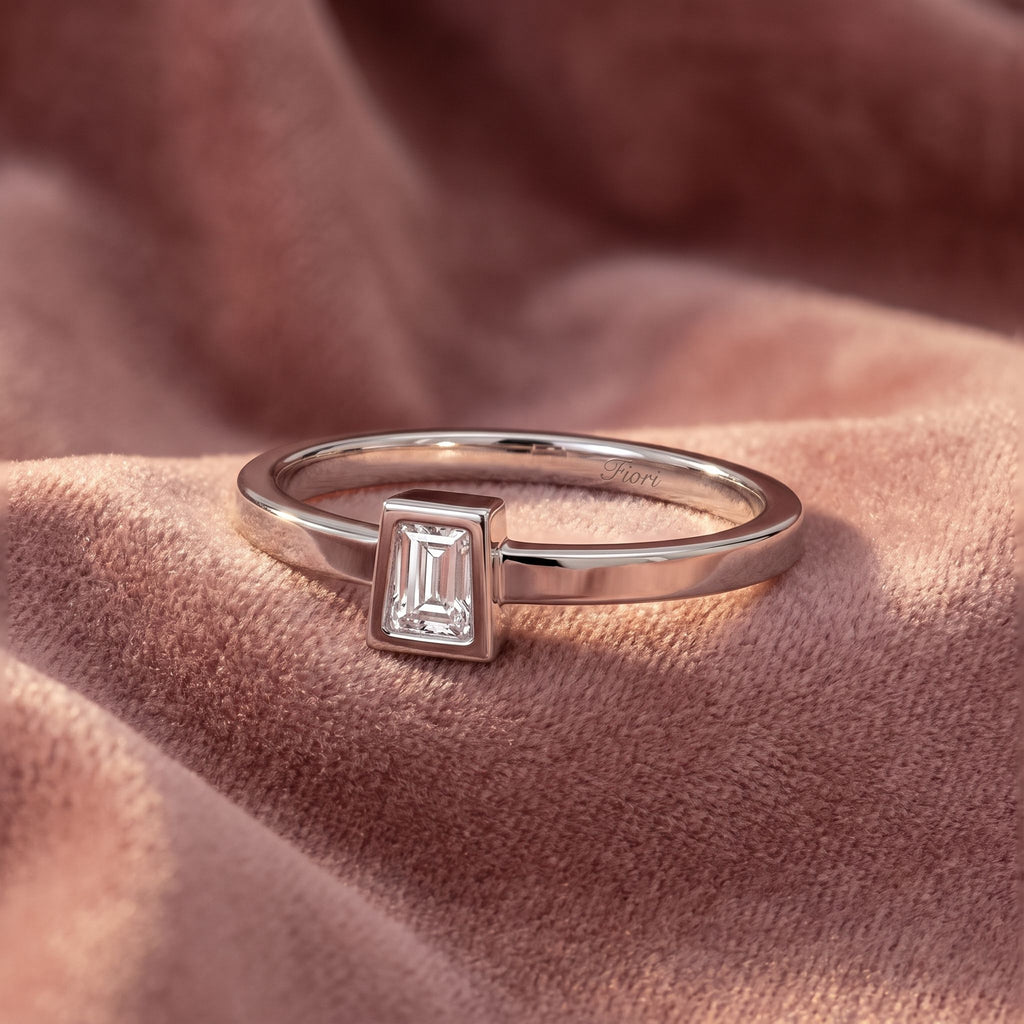 18K Solitaire Baguette Diamond Promise Ring — AI cloth, in-house