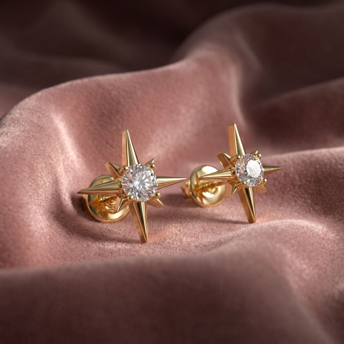 18K Starburst Diamond Earrings — AI cloth, in-house