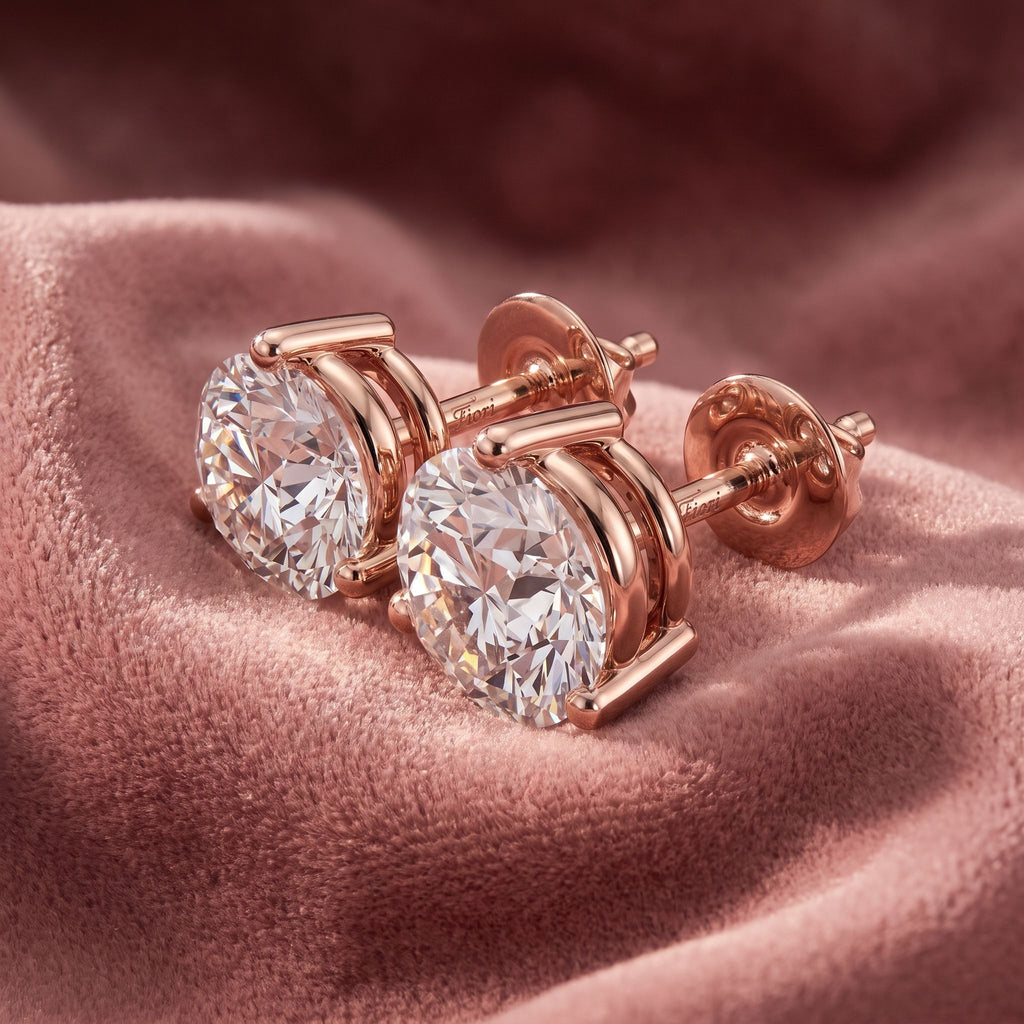 18K Solitaire Round Brilliant Diamond Earrings — AI cloth, in-house