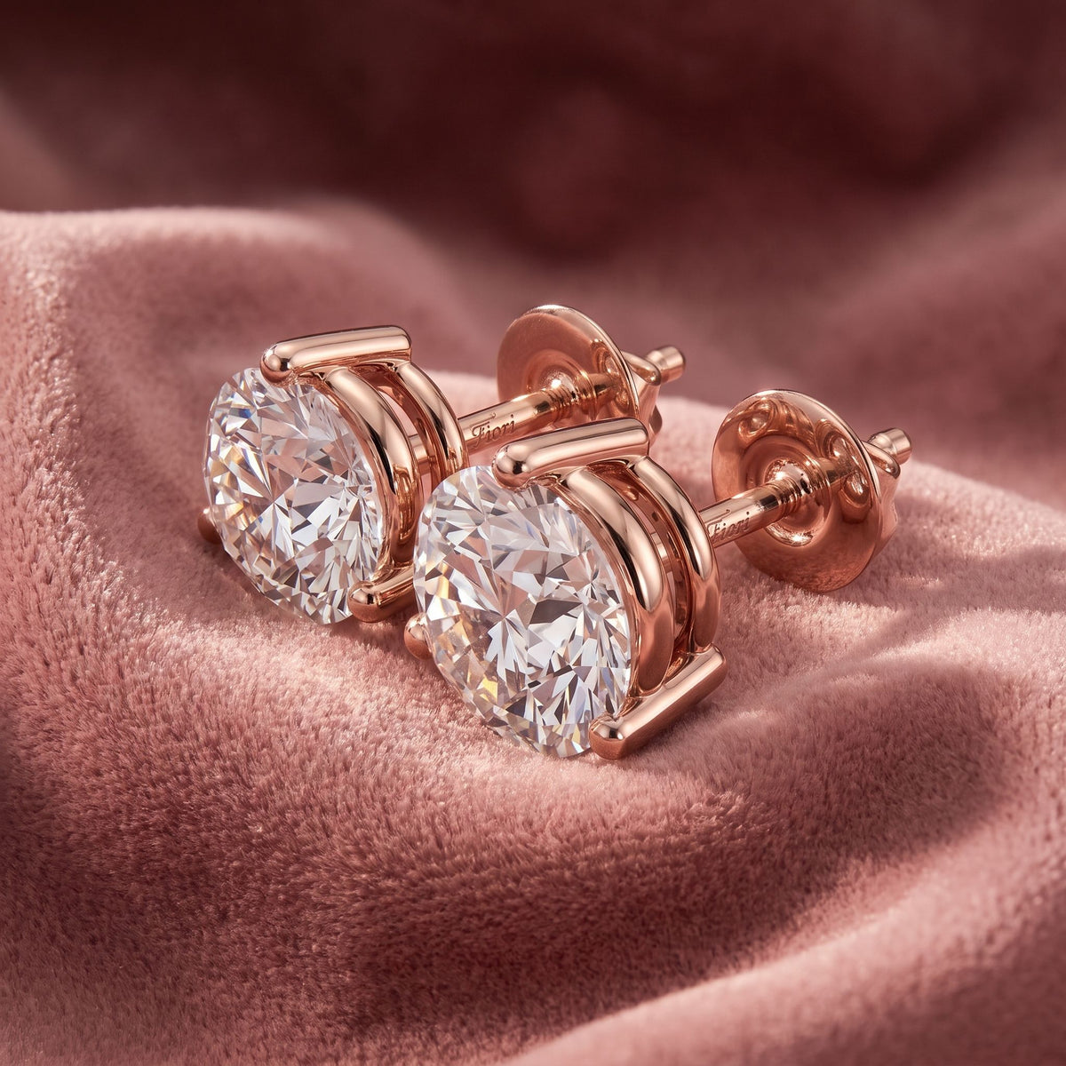 18K Solitaire Round Brilliant Diamond Earrings — AI cloth, in-house