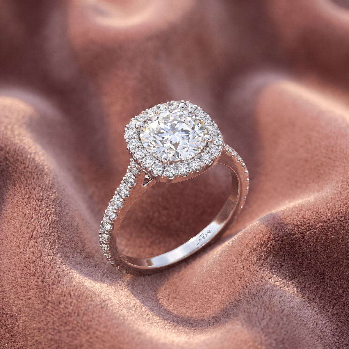 18K Halo Round Diamond Engagement Ring — AI cloth, in-house