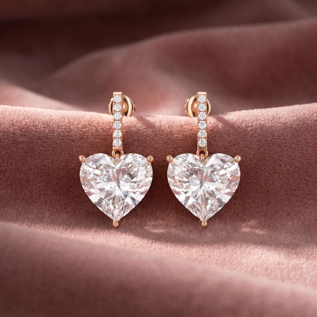 18K Heart Solitaire Diamond Drop Earrings — AI cloth, in-house
