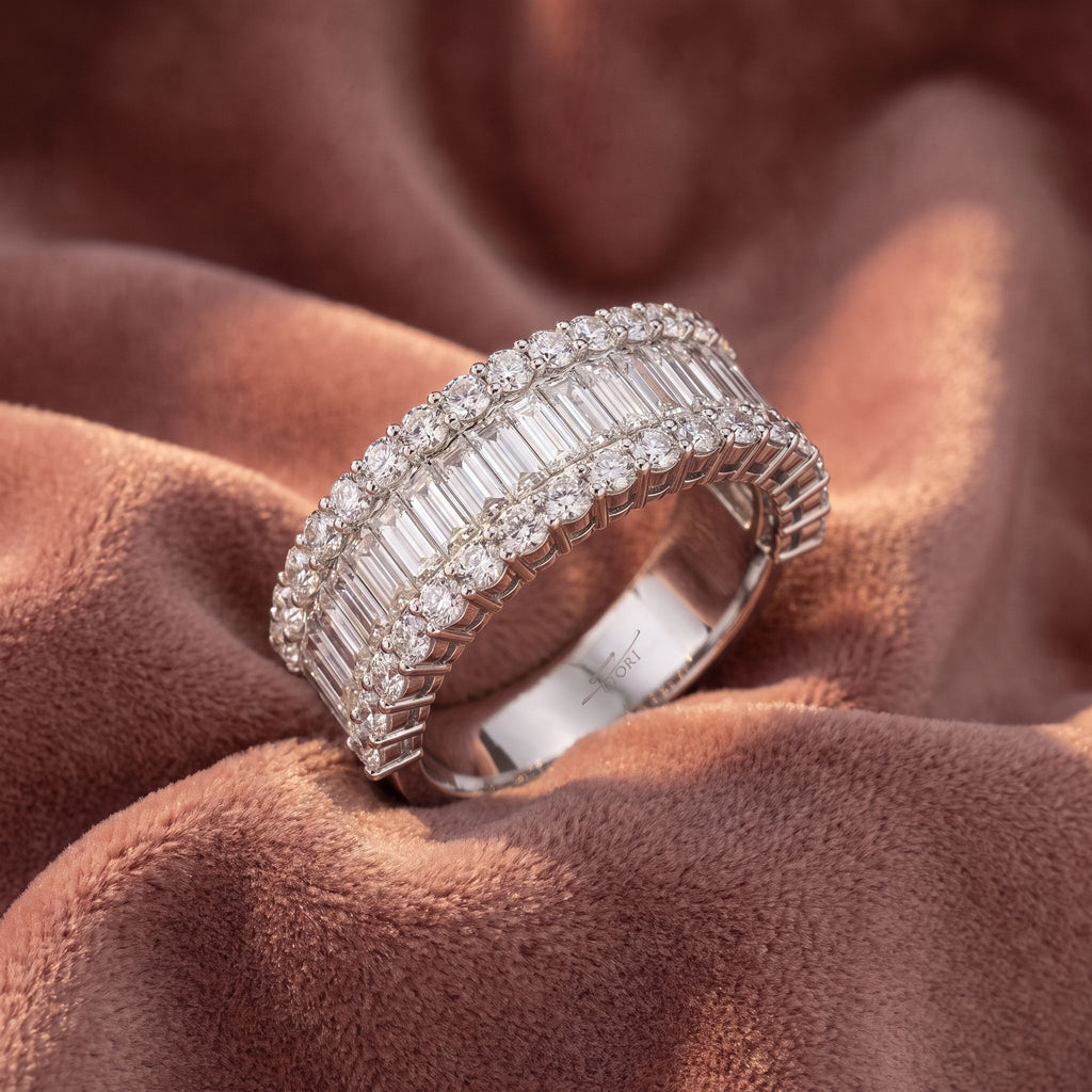 18K Eternity Baguette Diamond Ring — AI cloth, in-house