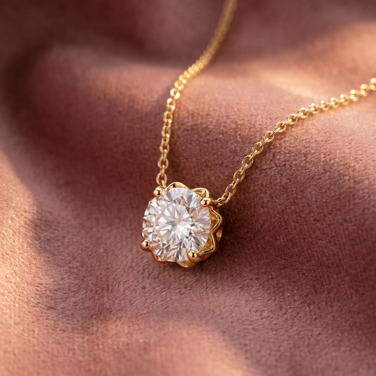 18K Flower Solitaire Diamond Pendant — AI cloth, in-house