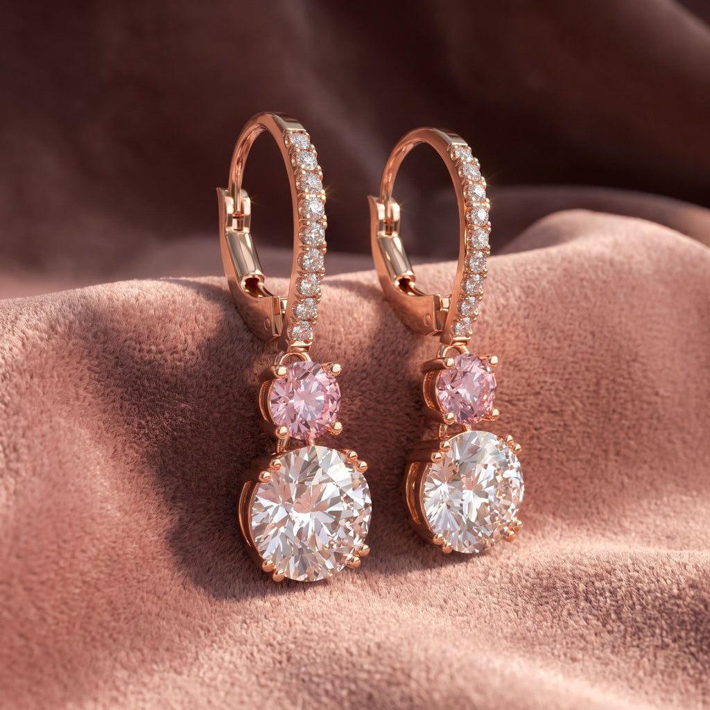 18K Round Pink Diamond Earrings — AI cloth, in-house
