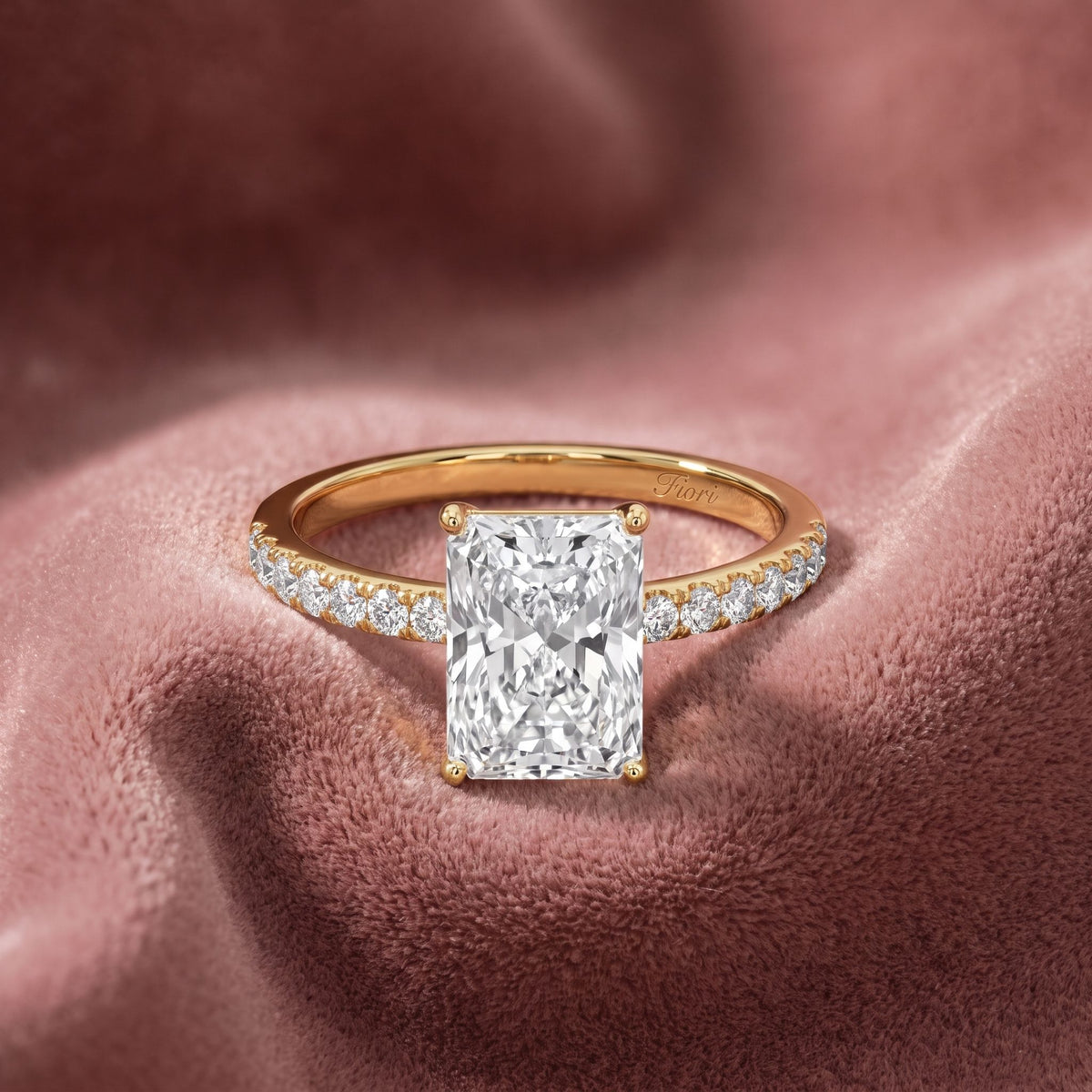 18K Shoulder Set Emerald Diamond Engagement Ring — AI cloth, in-house