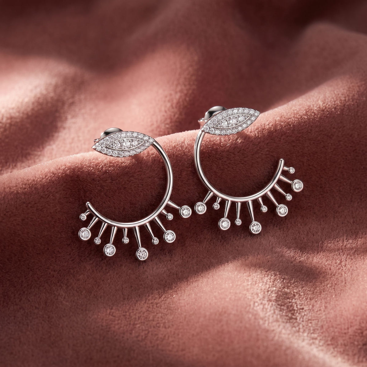 18K Crescent Diamond Ear Jacket Earrings — AI cloth, in-house