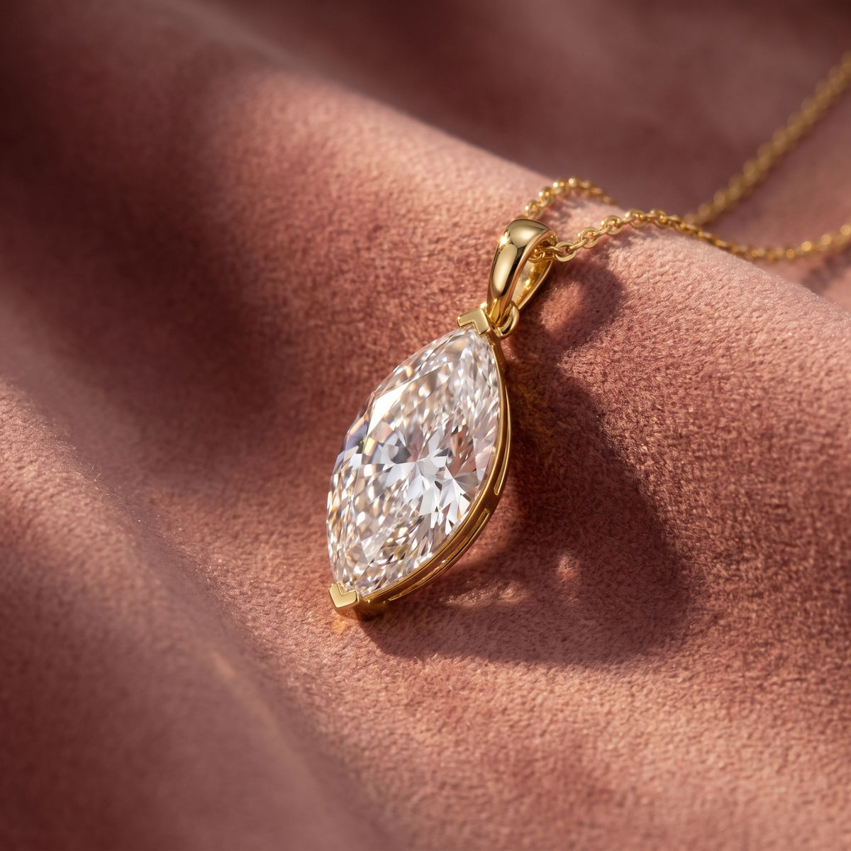 18K Solitaire Marquise Diamond Pendant — AI cloth, in-house