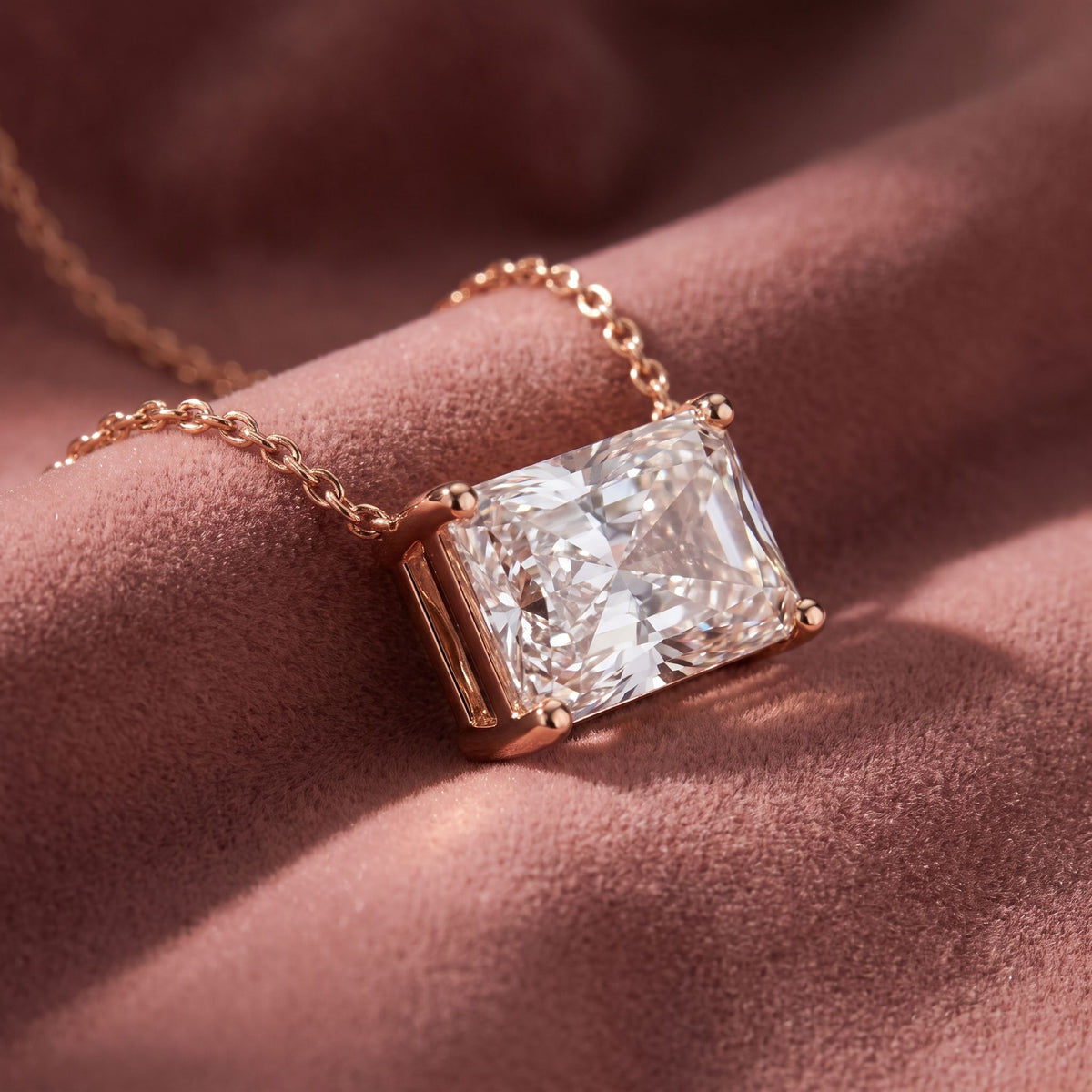 18K Radiant Solitaire Diamond Pendant — AI cloth, in-house