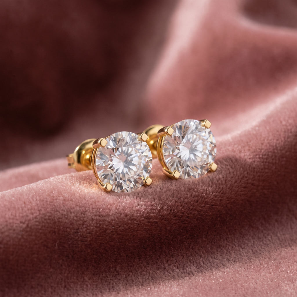 18K Round Solitaire Diamond Earrings — AI cloth, in-house