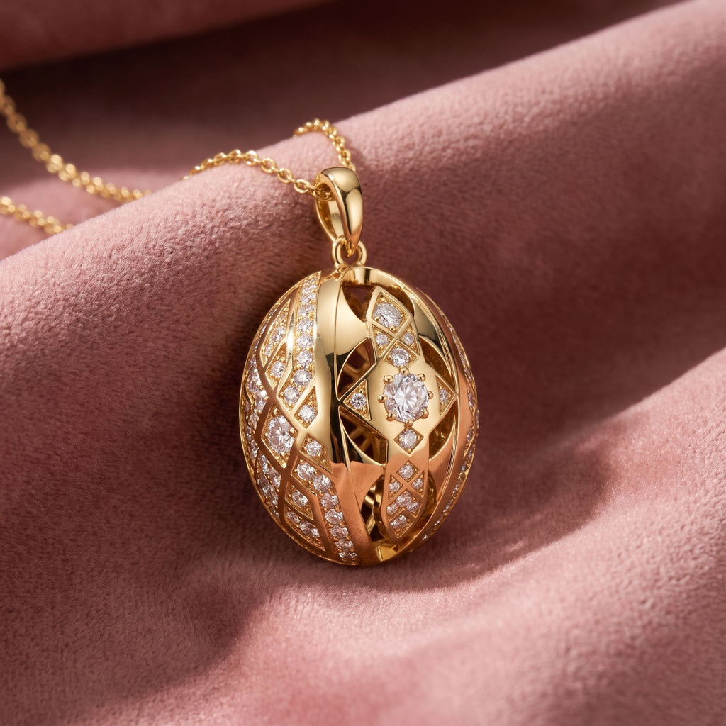 18K Bespoke Geometric Diamond Pendant — AI cloth, in-house