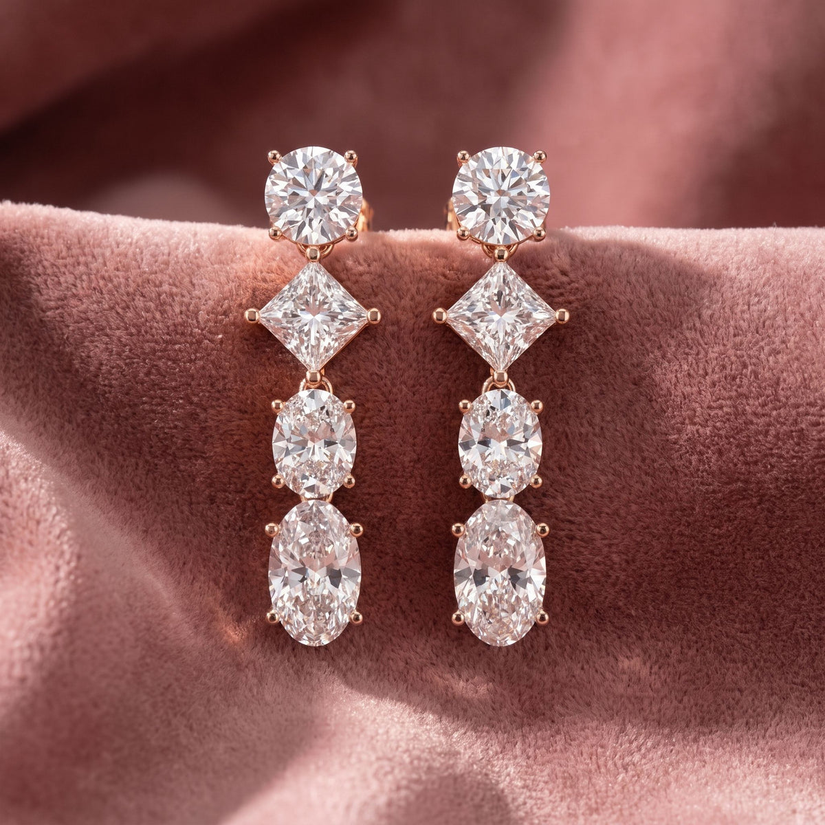 18K Round Diamond Drop Earrings — AI cloth, in-house