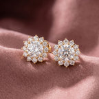 18K Halo Diamond Earrings — AI cloth, in-house
