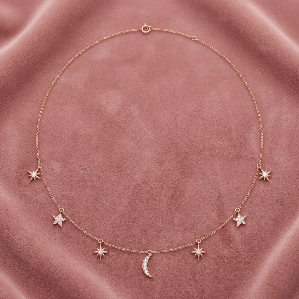 18K Square Diamond Station Necklace — AI cloth, in-house