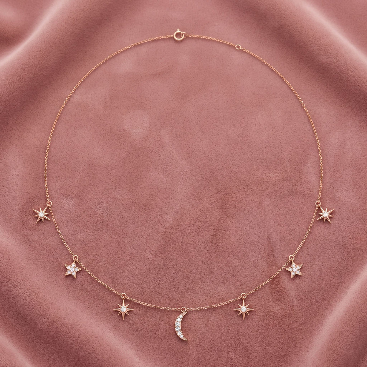 18K Square Diamond Station Necklace — AI cloth, in-house