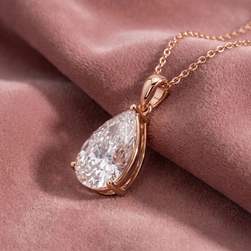 18K Solitaire Pear Diamond Pendant — AI cloth, in-house