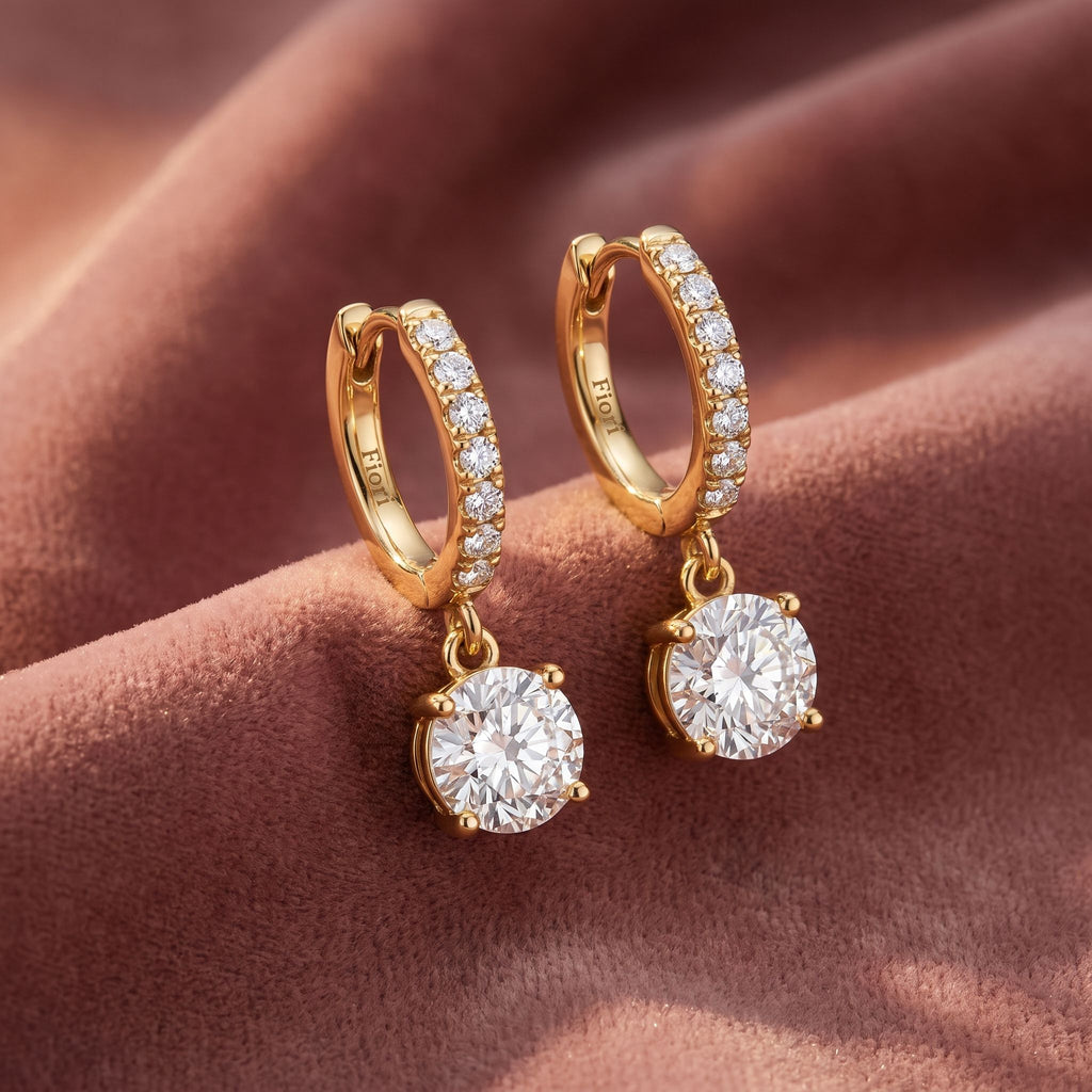 18K Round Drop Diamond Earrings — AI cloth, in-house