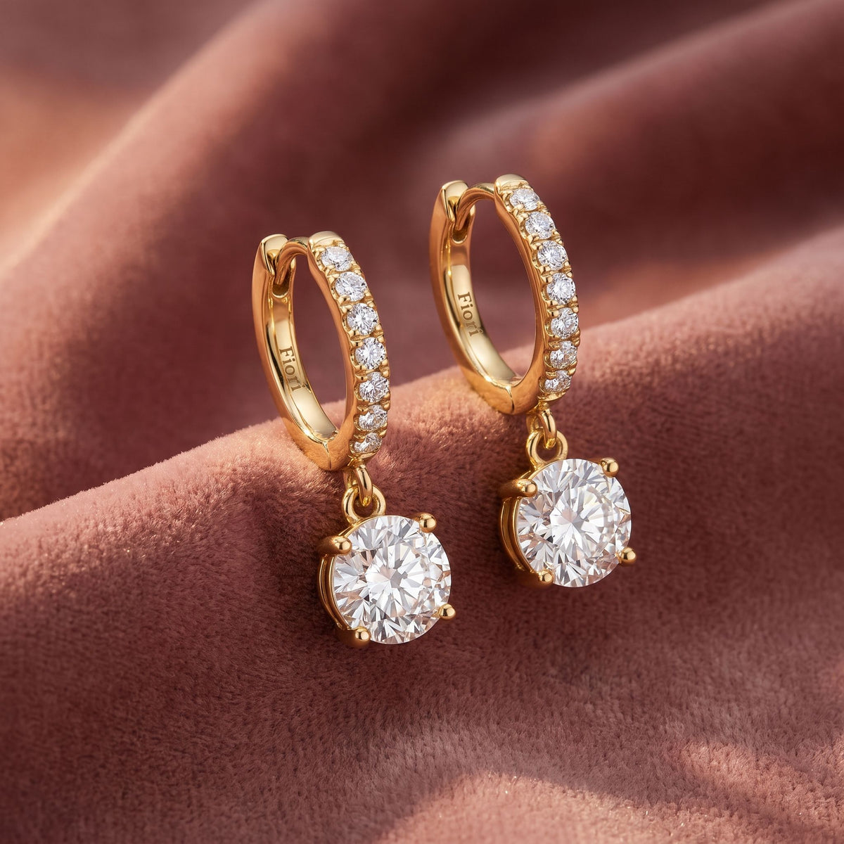 18K Round Drop Diamond Earrings — AI cloth, in-house