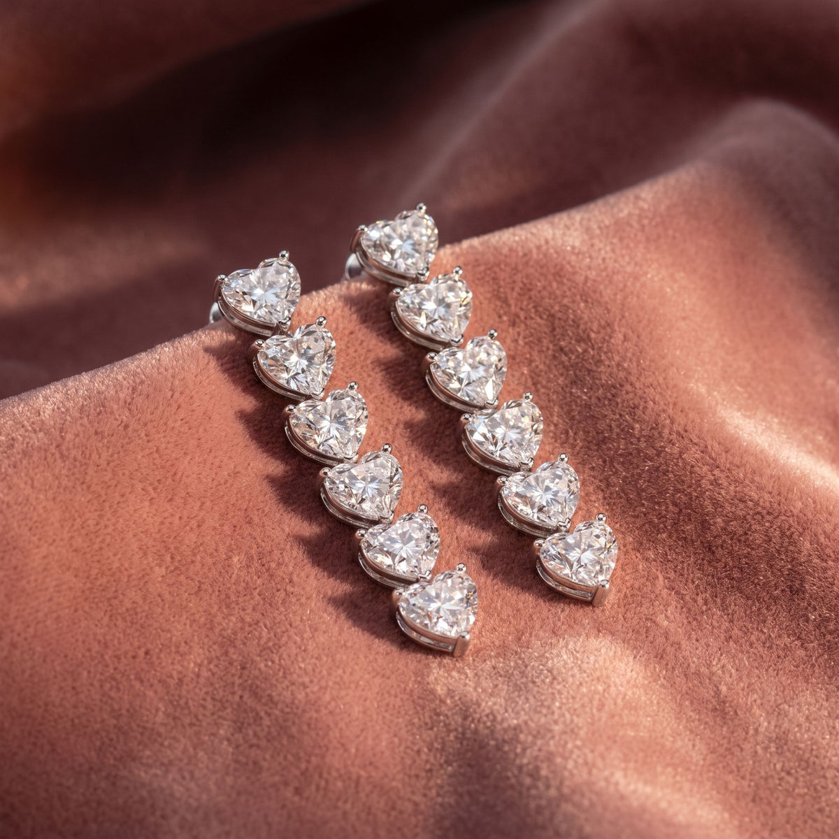 18K Heart Diamond Drop Earrings — AI cloth, in-house