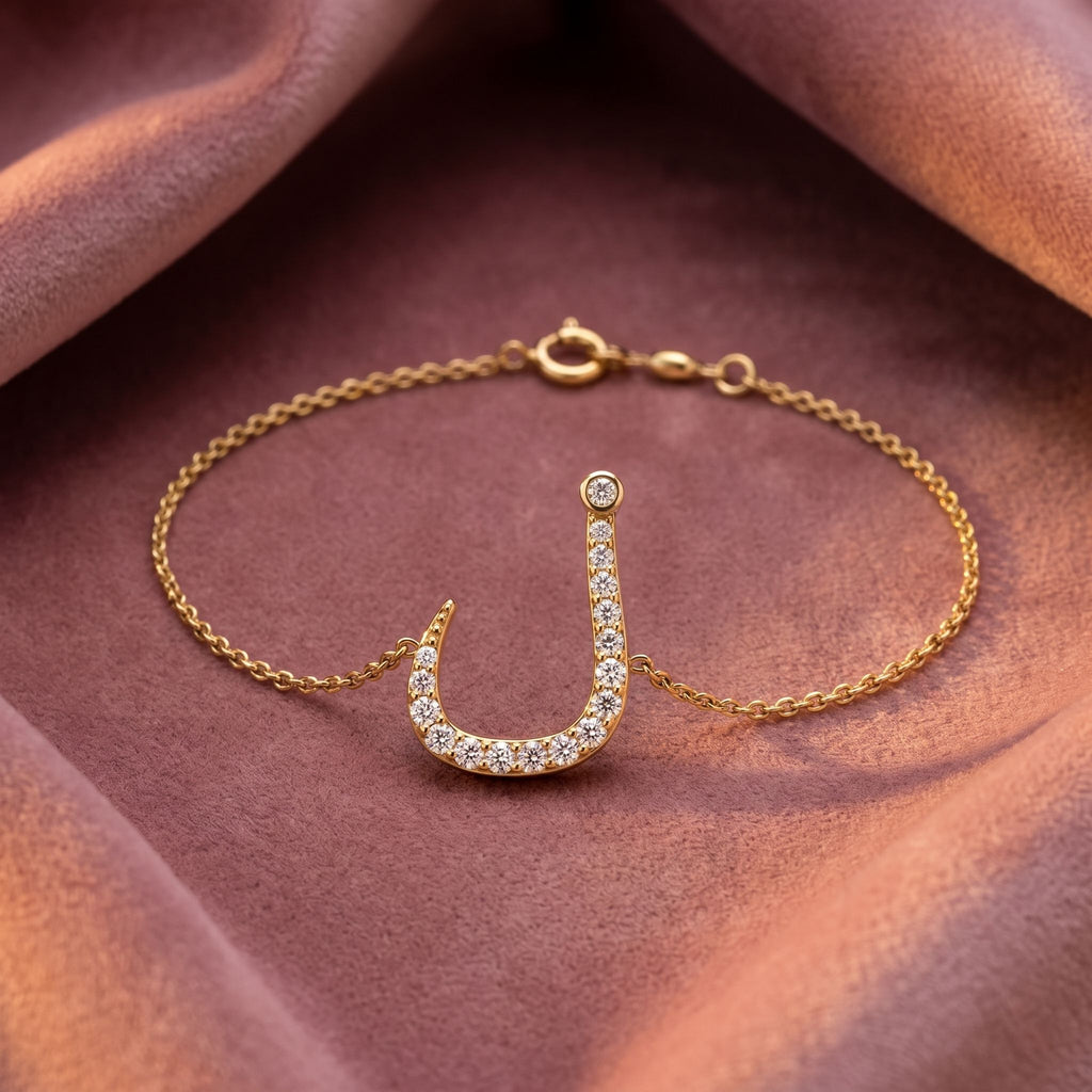 18K Arabic Alphabet Diamond Bracelet — AI cloth, in-house