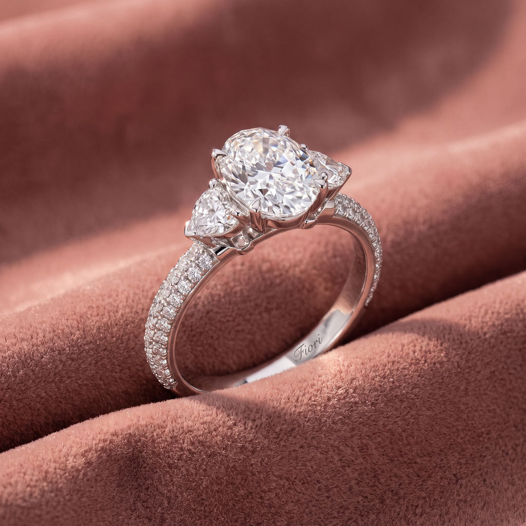 18K Oval Shoulder Set Diamond Engagement Ring — AI cloth, in-house