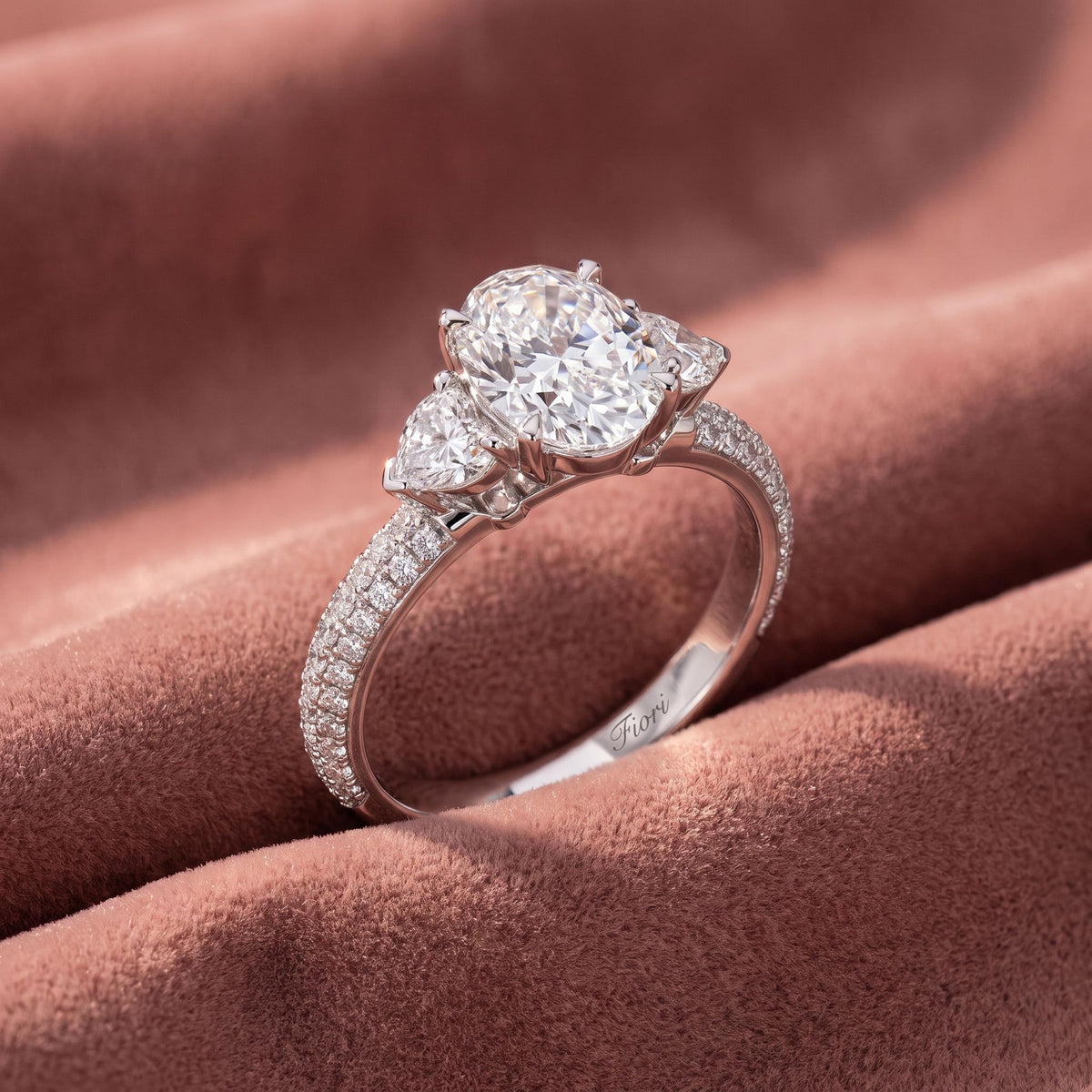 18K Oval Shoulder Set Diamond Engagement Ring — AI cloth, in-house