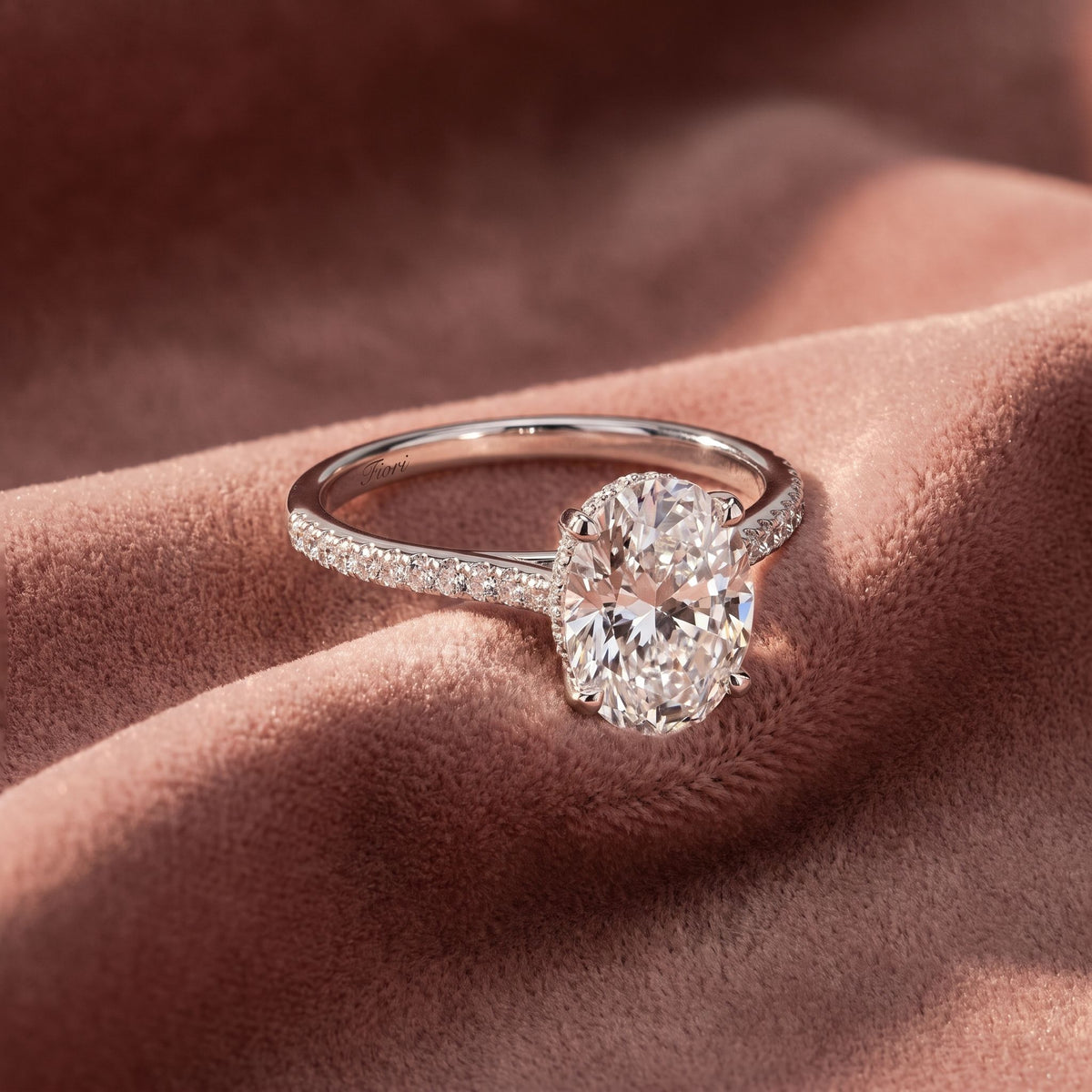 18K Oval Solitaire Pavé Diamond Engagement Ring — AI cloth, in-house
