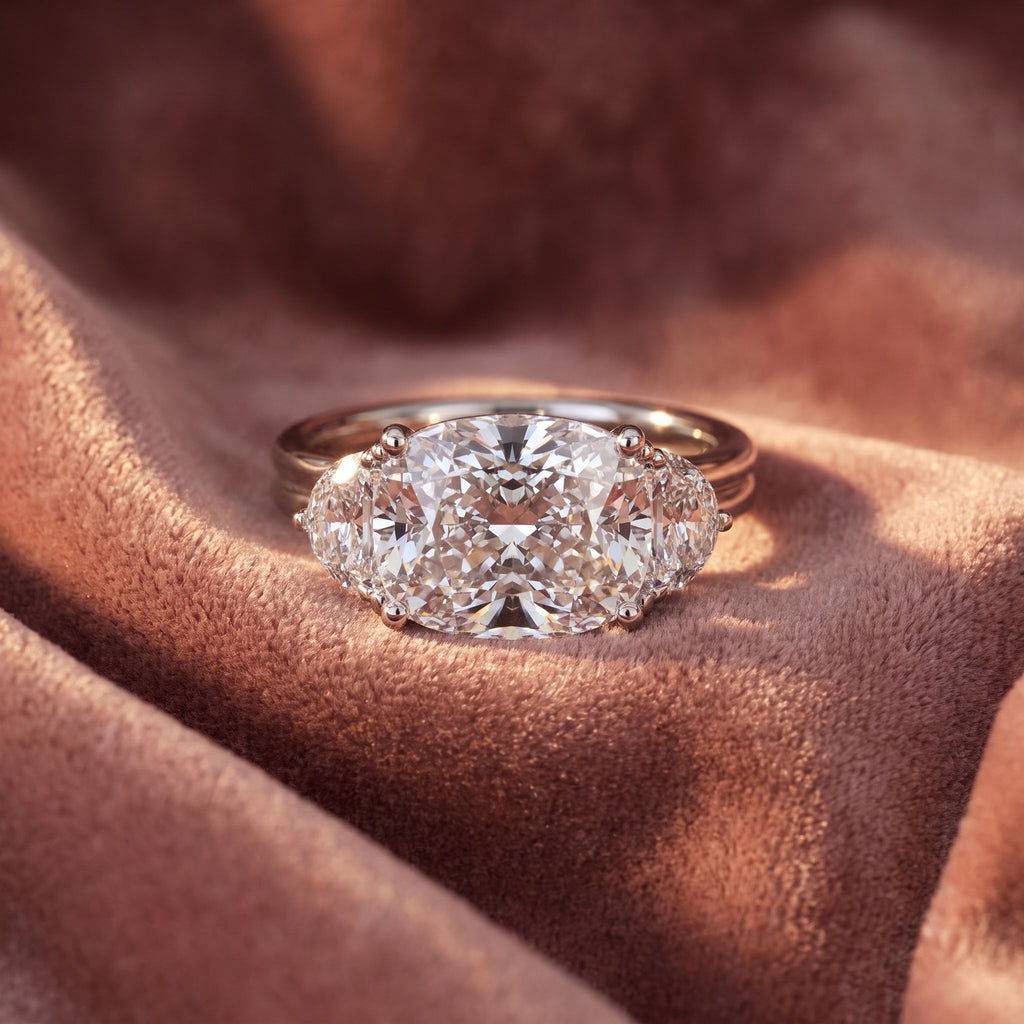 18K Trilogy Radiant Diamond Ring — AI cloth, in-house