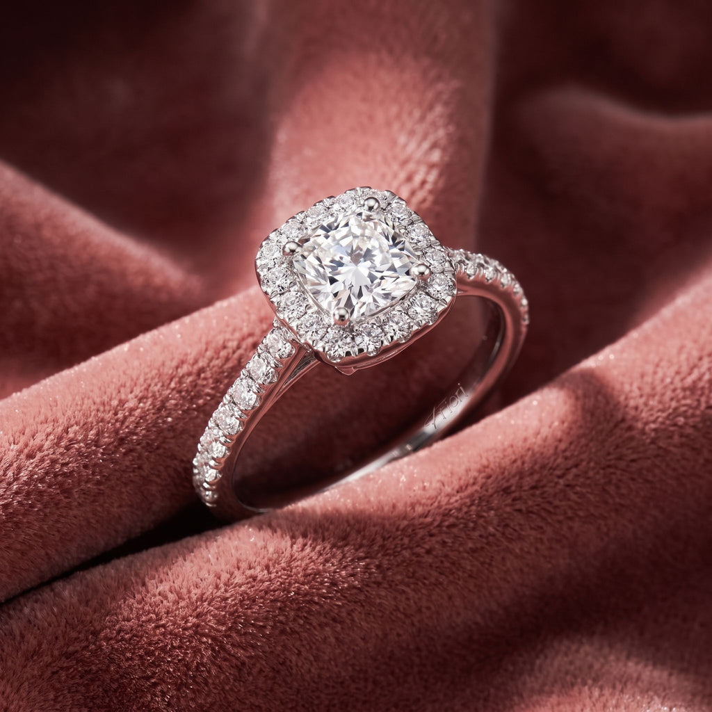 18K Halo Round Diamond Ring — AI cloth, in-house