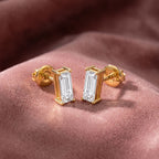 18K Baguette Solitaire Diamond Earrings — AI cloth, in-house