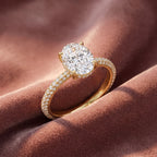 18K Shoulder Set Oval Diamond Engagement Ring — AI cloth, in-house