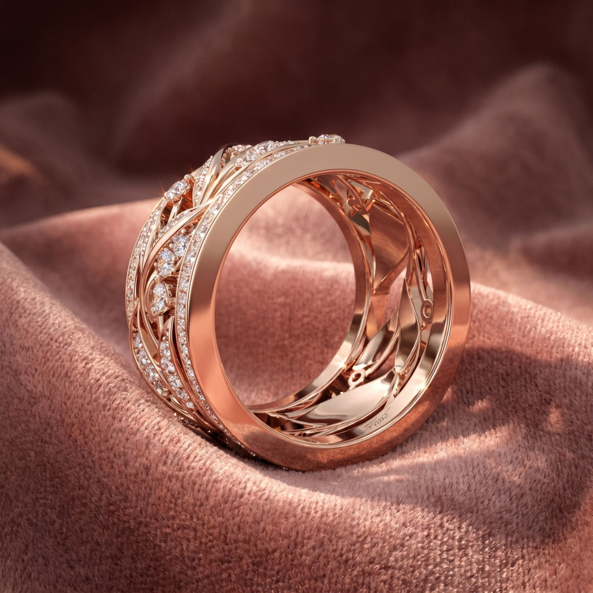 18K Leaf Eternity Diamond Ring — AI cloth, in-house