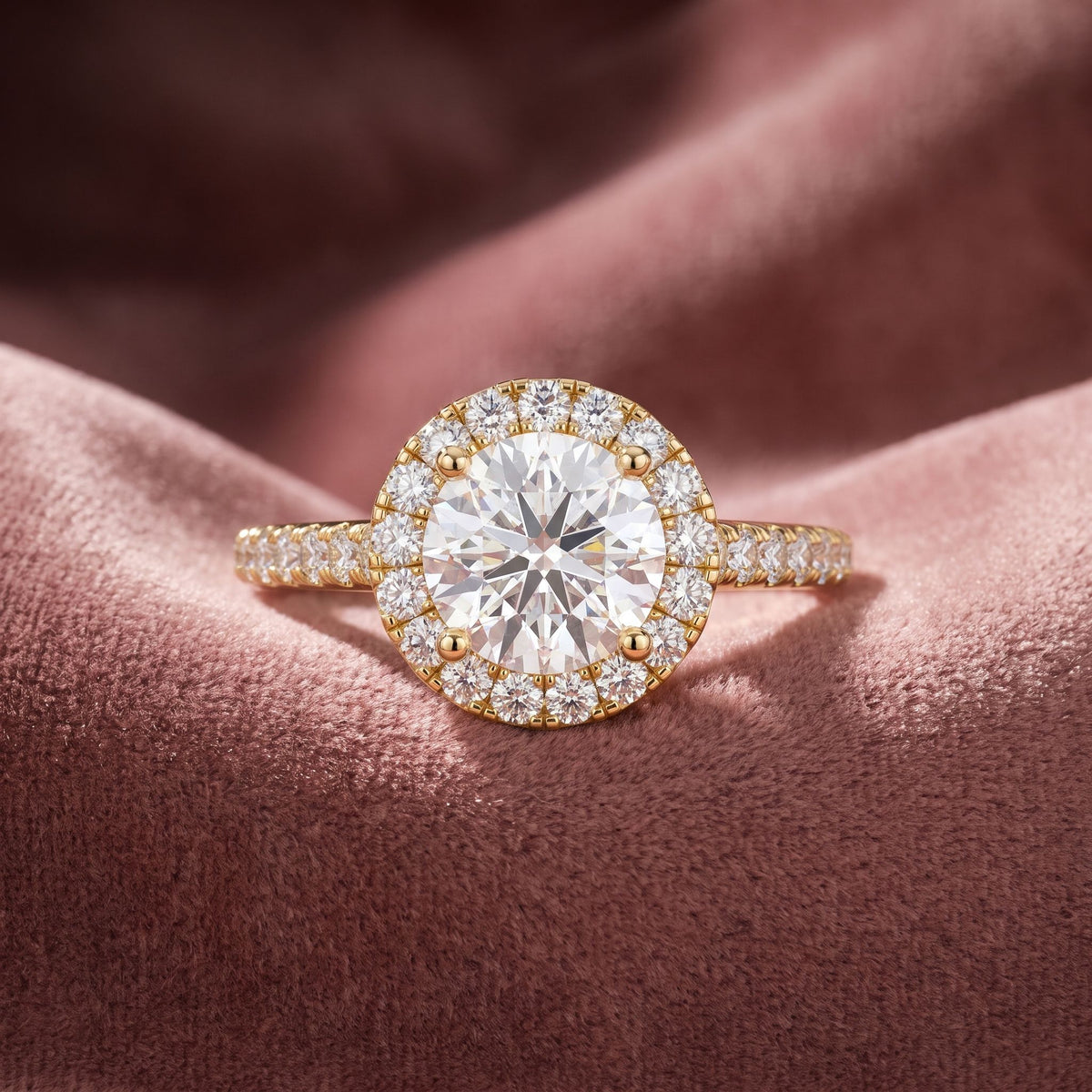 18K Halo Round Diamond Ring — AI cloth, in-house