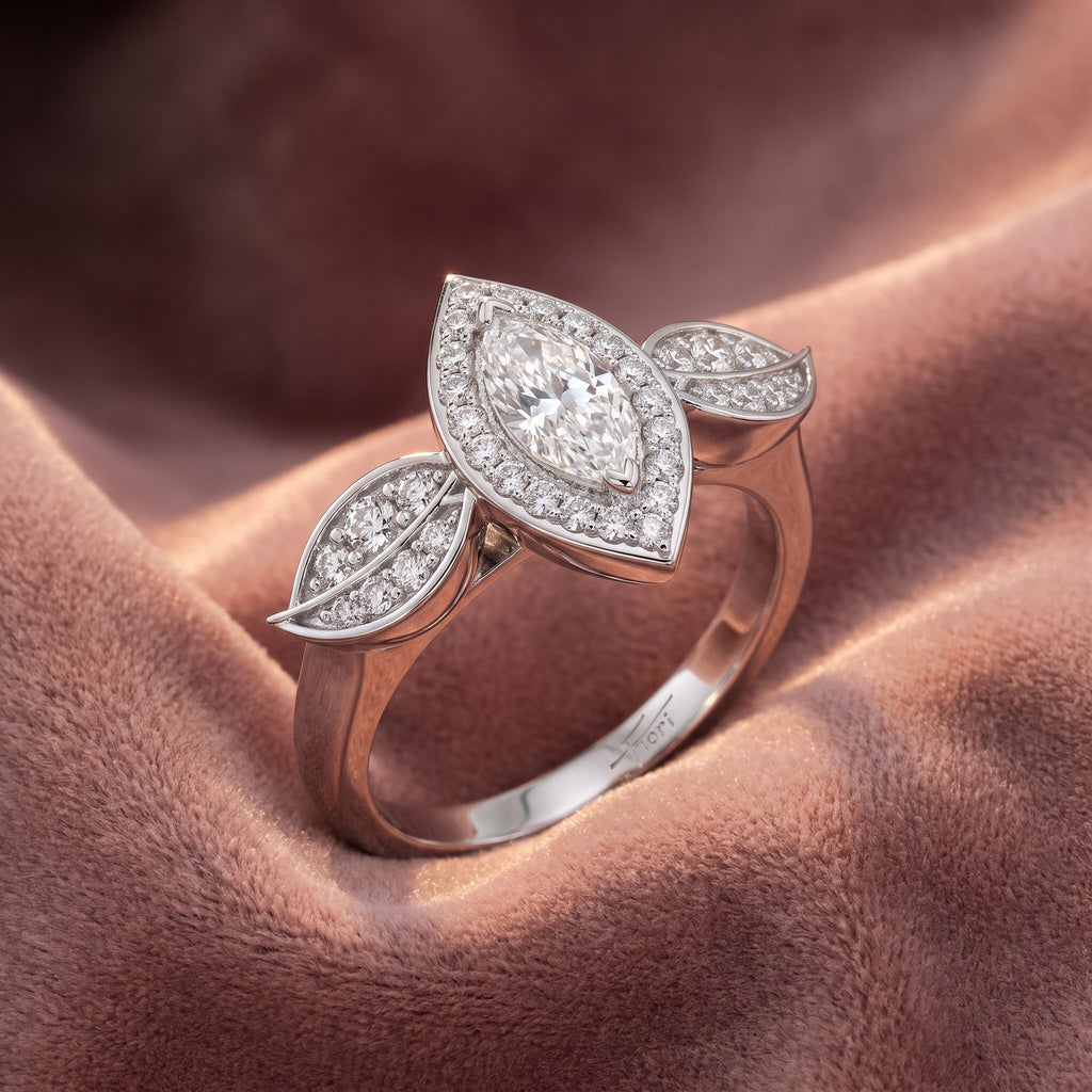 14K Halo Marquise Diamond Ring — AI cloth, in-house