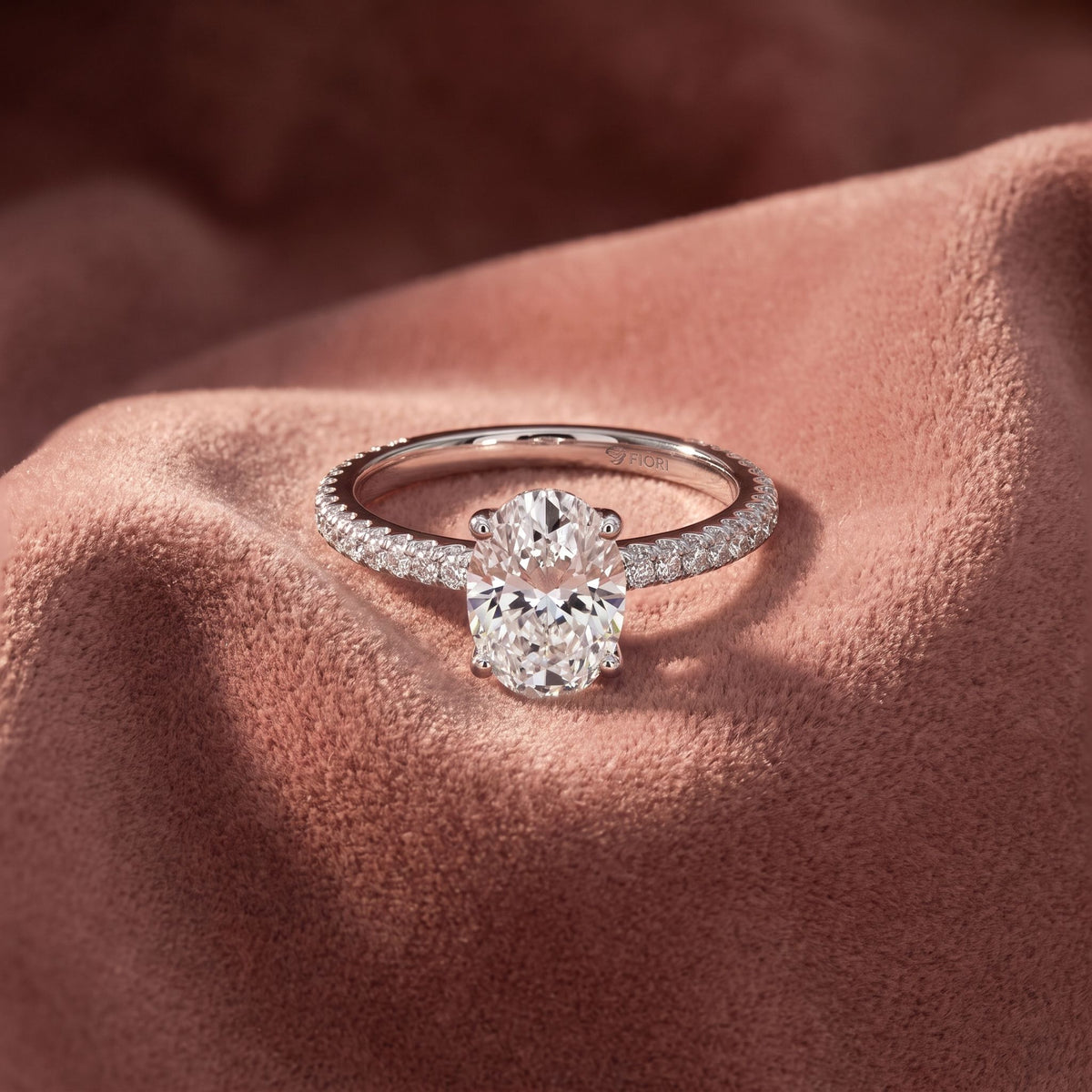 18K Shoulder Set Oval Diamond Engagement Ring — AI cloth, in-house