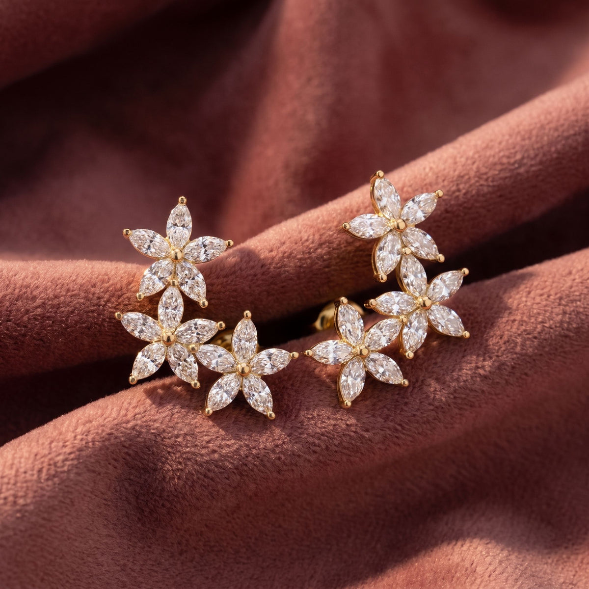 18K Floral Marquise Diamond Earrings — AI cloth, in-house