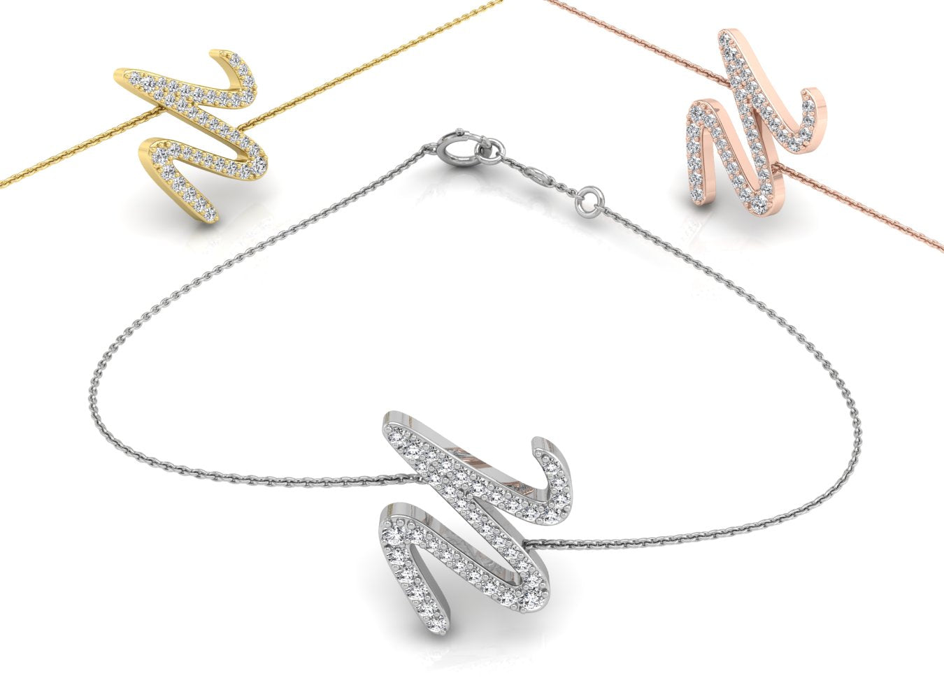 18K Rose Gold Alphabet Round Diamond Bracelet — 3 COLOR