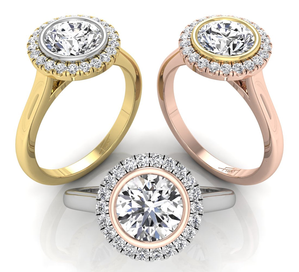 18K Halo Round Diamond Ring — 3 COLOR