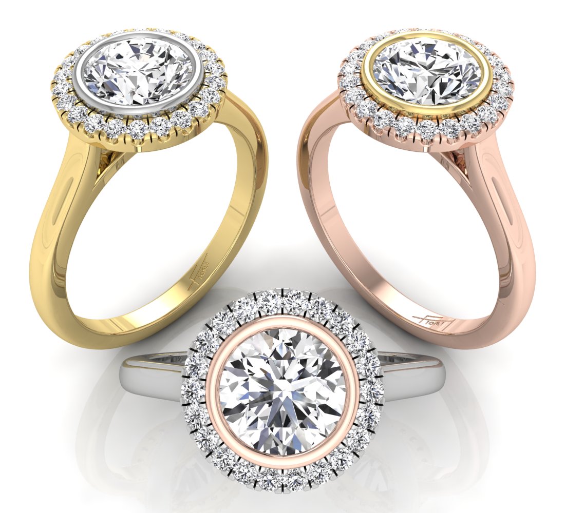 18K Halo Round Diamond Ring — 3 COLOR