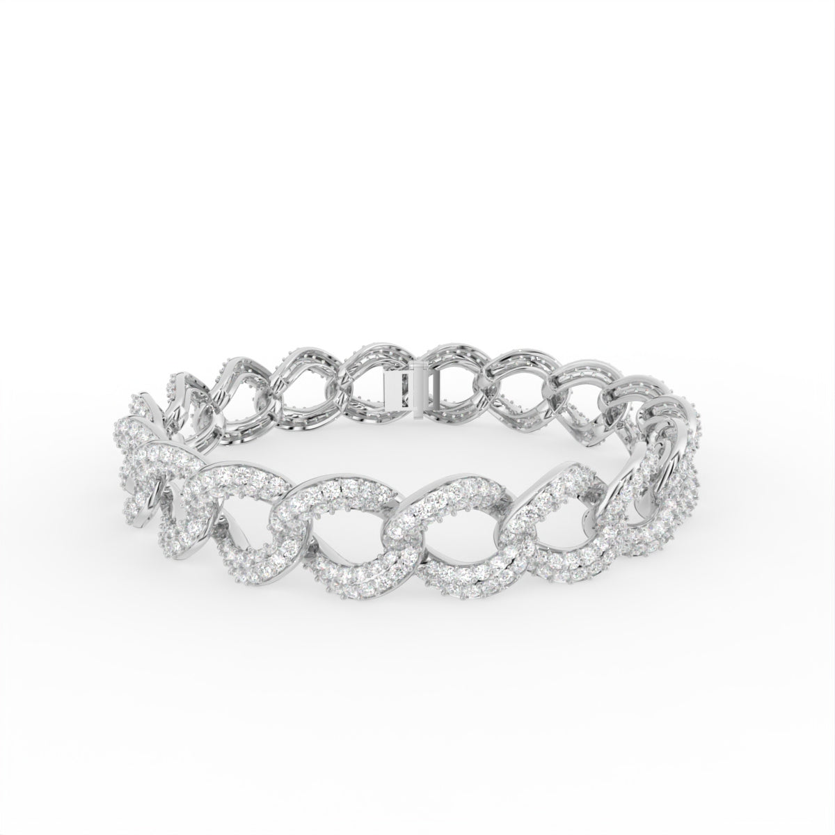 14K White Gold Round Diamond Link Bracelet — TOP