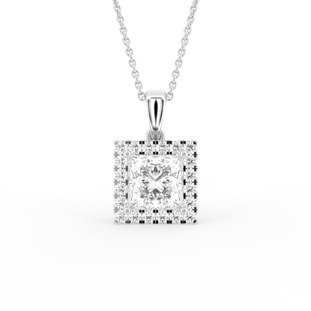 18K Halo Diamond Pendant — FRONT