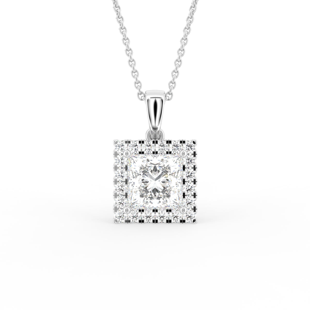 18K Halo Diamond Pendant — FRONT