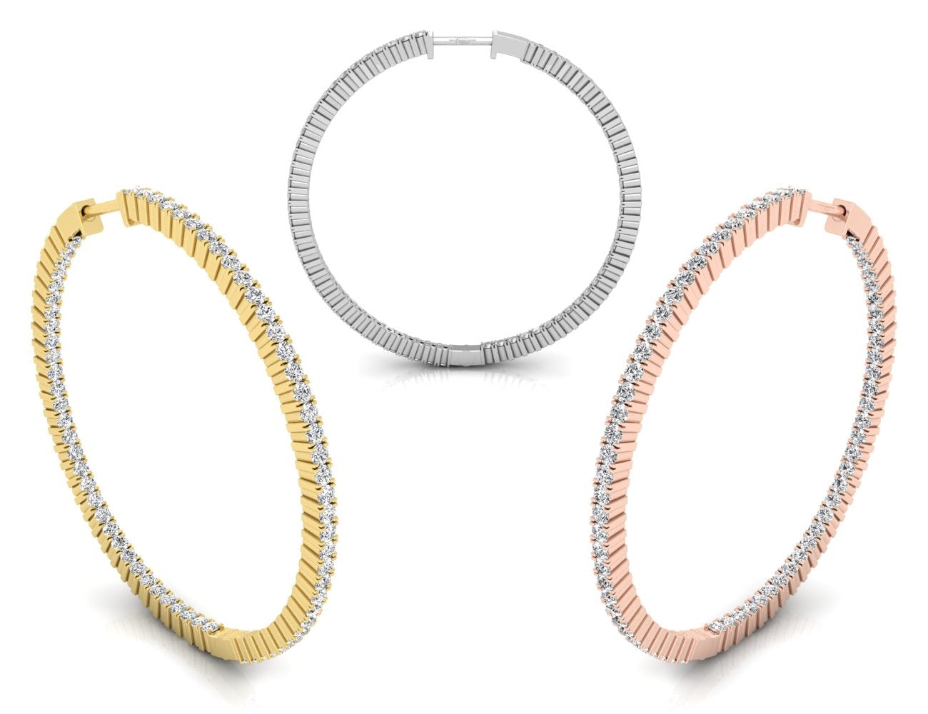 18K Diamond Hoop Earrings — 3 COLOR