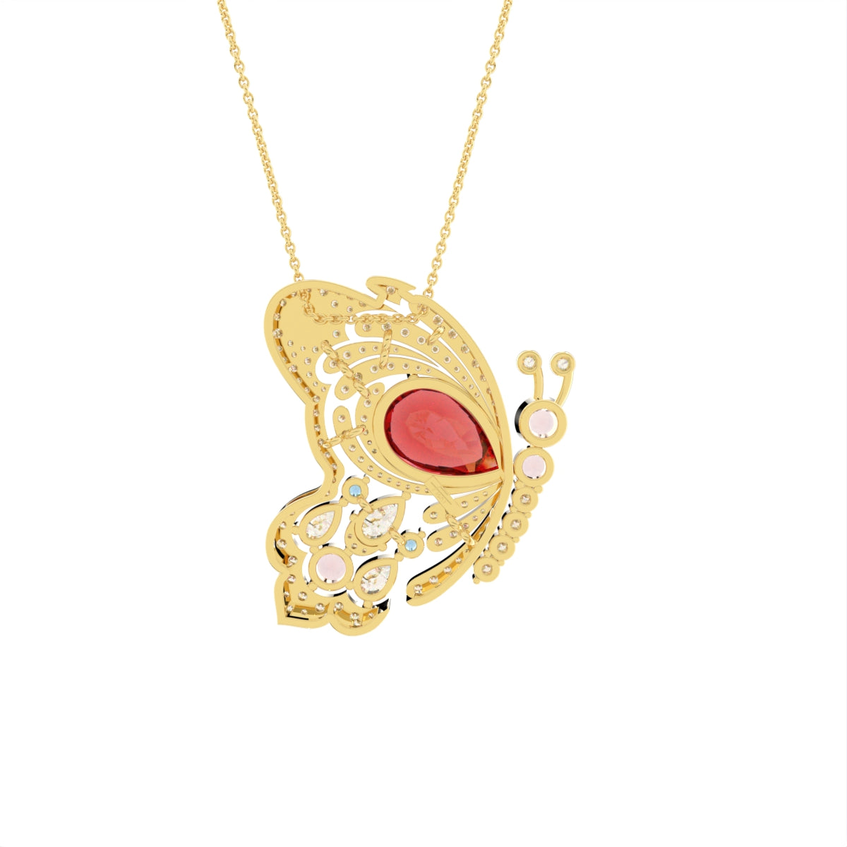 18K Two Tone Pear Diamond Pendant — BACK
