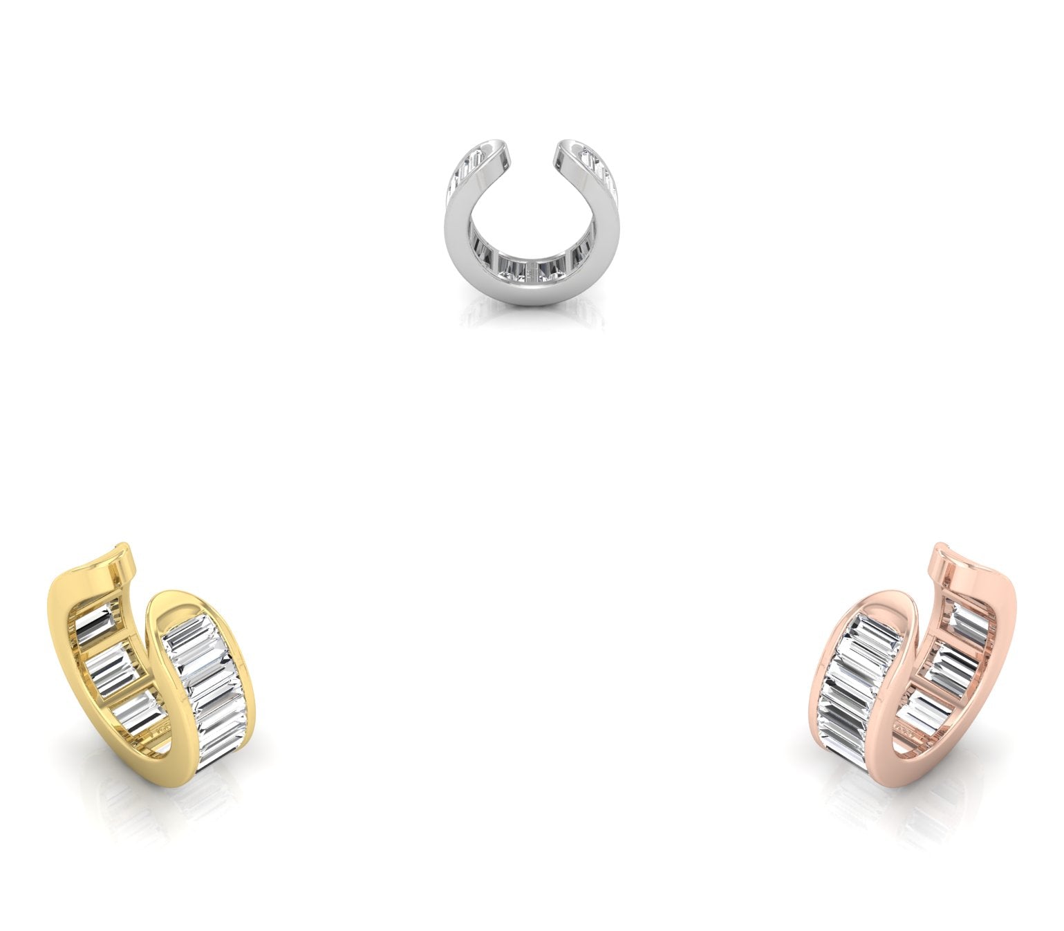 18K Baguette Diamond Piercing Earrings — 3 COLOR