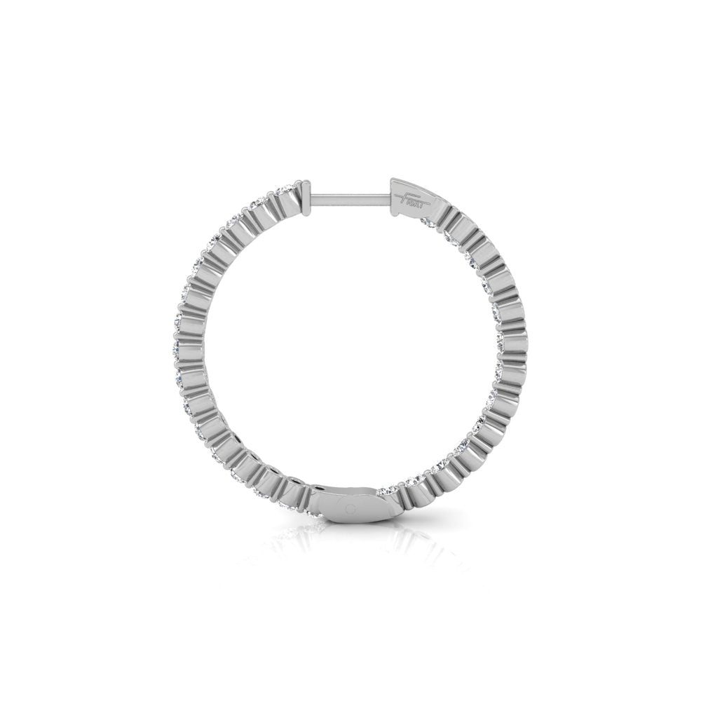 14K Yellow Gold Round Diamond Hoop Earrings — SIDE VIEW
